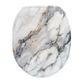 Uorisanigo White Marble Toilet Seat Lid Cover Oval Simple Gray Gold Only Toilet Lid Cover for Slow Close Fit Different Sizes of Toilet Lid Bathroom Home Indoor Decor