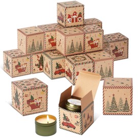 Humyoun 24 Pcs Mini Christmas Candle Boxes Small Christmas Gift Boxes with Lids 3 x 3 x 3 Inches Xmas Candle Packaging Candy Cookie Treat Kraft Bags for Gift Wrapping Xmas Party Decorations (Gnome)