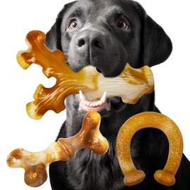 Apasiri Dog Toys, 3-Pack Indestructible Dog Chew Toys for Aggressive Chewers, Bacon Flavored Tough Dog Bones Chew Toys for Super Chewer, Tough Dog Toys for Aggressive Chewers Large Breed