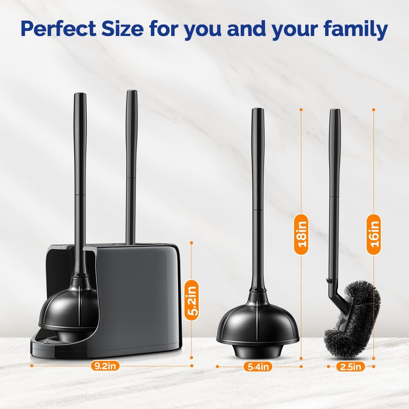 HAMITOR Toilet Plunger Bowl Brush Combo：Heavy Duty Rubber for Drain