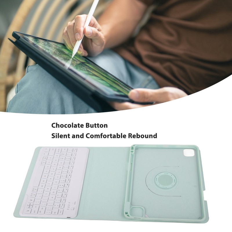 Tablet Protective Case Light Green Folding Stand Cover with Keyboard