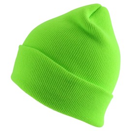 Armycrew Made in USA High Visibility Neon Color Cuff Long Stretchy Winter Beanie - Neon Green