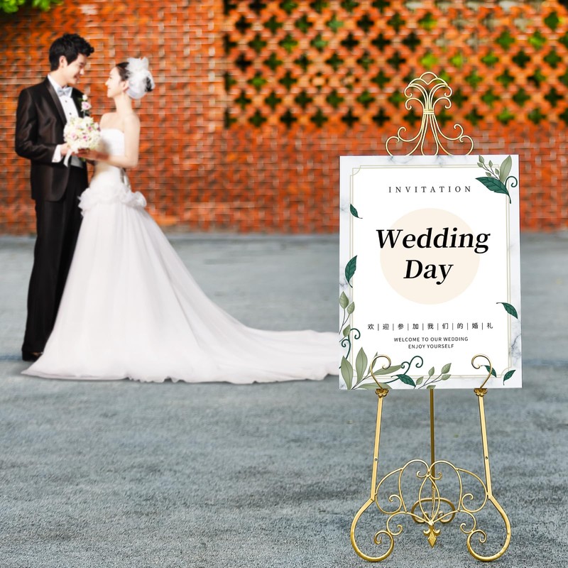 XAONIEN Gold Easel Stand for Sign, Adjustable Height Metal Easel