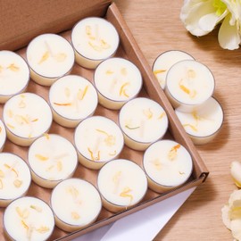 48Pcs Jasmine Scented Tealight Candles, Palm Wax White Tea Lights, 4h Long Burning Tea Light Candles with Dried Flowers for Holiday, Wedding, Spa, and Home Decoration