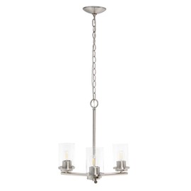 Elegant Designs PT1018-BSN 15" Traditional Vintage Modern Industrial 3-Light Metal and Clear Glass Kitchen Island Foyer Hallway Living Room Den Dining Room Hanging Pendant Chandelier, Brushed Nickel
