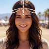Yokawe Bohemian Beaded Head Chain,Turquoise Pearl Headpiece,Festival Hair Accessory (White)