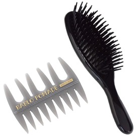 Bablo Pomade Mesh Comb (Grey) & Black Hair Brush for Men 2 Piece Set for Men Scalp Massage