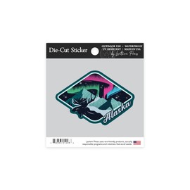 Die Cut Sticker Alaska, Northern Lights, Mountains, Moose, Vector, Contour Vinyl Sticker 1 to 3 inches (Waterproof Decal for Cars, Water Bottles, Laptops, Coolers), Small