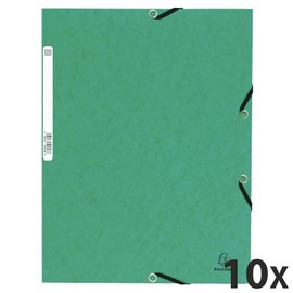 Exacompta 55303E Pack of 10 Portfolders Made of Extra Strong Colorspan Cardboard DIN A4 with 3 Flaps and Elastic Bands Green Document Folder Ideal for Office and School