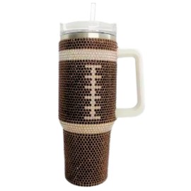 Lashicorn Rhinestone Football Bling Tumbler 40 oz with Handle Gameday Gift Girly Cup Lid and Straw Sports Straw Cover Jewels