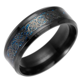 Hijones Men's Stainless Steel And Carbon Celtic Dragon Ring, Wedding Ring, 8 mm