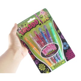 6 Pack of Tattoo Gel Pens - Fake Tattoo Fun with Stencils - Draw on Skin - Temporary Tattoos
