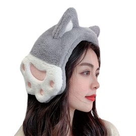 Qchomee Girls Cute Cat EarMuffs Kids Ear Warmers Plush Furry Ear Cover Windproof Ear Hamburg Headband Fashion Adjustable Ear Wrap Christmas Birthday Gifts for Child Boys Girls, Grey, M