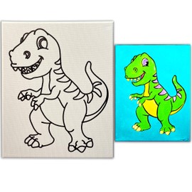 8x10 Pre Drawn Stretched Canvas Painting for Kids | Custom theme | Birthday Gift Dinosaur Theme | Paint Party Gift Favor | DIY Party