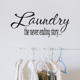 Cuayaes Laundry The Never Ending Story Vinyl Lettering Wall Decal Sticker Laundry Room Wall Stickers Saying Quote Words Decal Washer Stickers Quote Wall Art Stickers