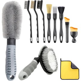11PCS Cepillos de Llantas, Brochas para Detalla de Ruedas para Limpiar Neumáticos, Cepillo de Detallado Automotriz para Limpieza de Ruedas y Interiores para Coches, Camiones, Motocicletas