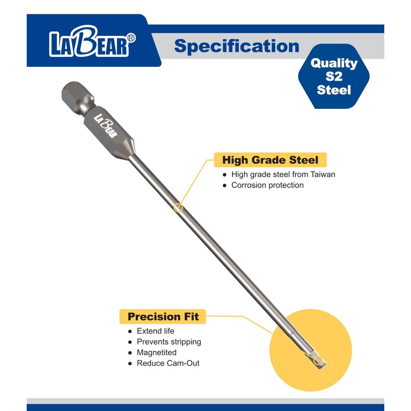 LABEAR - 10-Piece 4" Metric Hex Head Allen Wrench Screwdriver