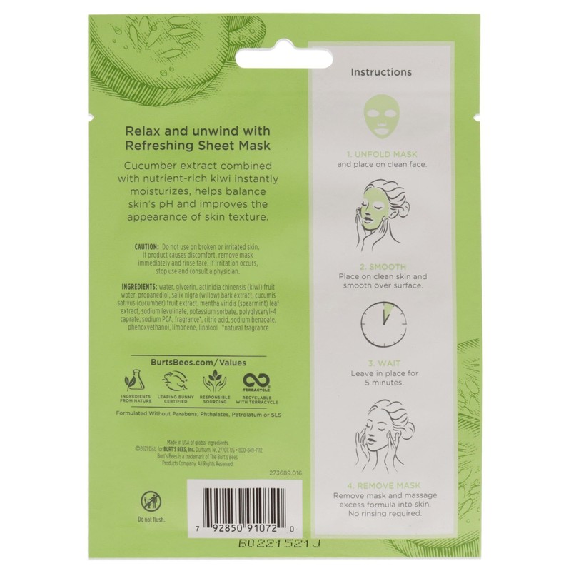 Burts Bees Refreshing Sheet Mask - Cucumber Unisex 1 Pc,