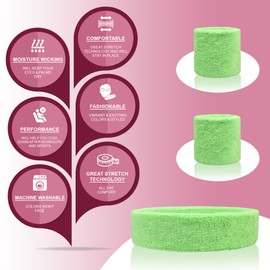 NIVZIV Five (5) Sets Bulk Sweatband Set - Headband and Wristbands Cotton - One Size Fits Most - For Sports and 80's Costume (Neon Green - Pack of 1)