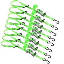 XSTRAP STANDARD 1in x 14ft Ratchet Straps with Ergonomic Aluminium Alloy Handle and Coated S-Hooks - 500 lb. Working Load Limit / 1,500 lb. Breaking Strength - Green, 8PK