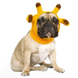 iChoue Dog Costume Ear Muffs Calming Hoodie Anxiety Relief Band Noise Canceling Headband Ear Protection Cover Force Drying Grooming Tool Knitted Snood Hood - Yellow Giraffe, Medium