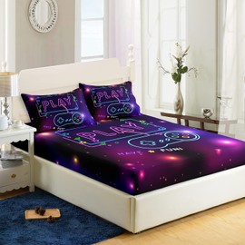 AILONEN Gamer Fitted Sheet for Kids, Game Sheet Set Twin Size,Gaming Bedsheets Set,Gamepad Bed Sheet Set for Boys,Boys Video Games Bedding Set,1 Fitted Sheet and 2 Pillow Case,3 Piece