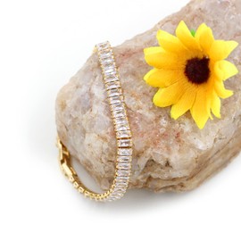 Uloveido Gold Plated Crystal Baguette Bracelet for Women Mom Anniversary Mother's Day Birthday Gifts Y1789 (Gold-White-17cm)