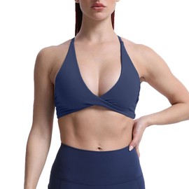 Aoxjox - brasier deportivo para mujer, sin espalda, acolchado de Sienna de bajo impacto, para yoga, sin mangas, marino, M