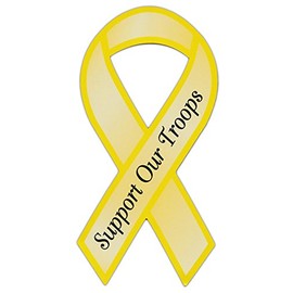 Ribbon Shaped Yellow Military Magnet - Support Our Troops - Cars, Trucks, SUVs, Refrigerators, Etc.