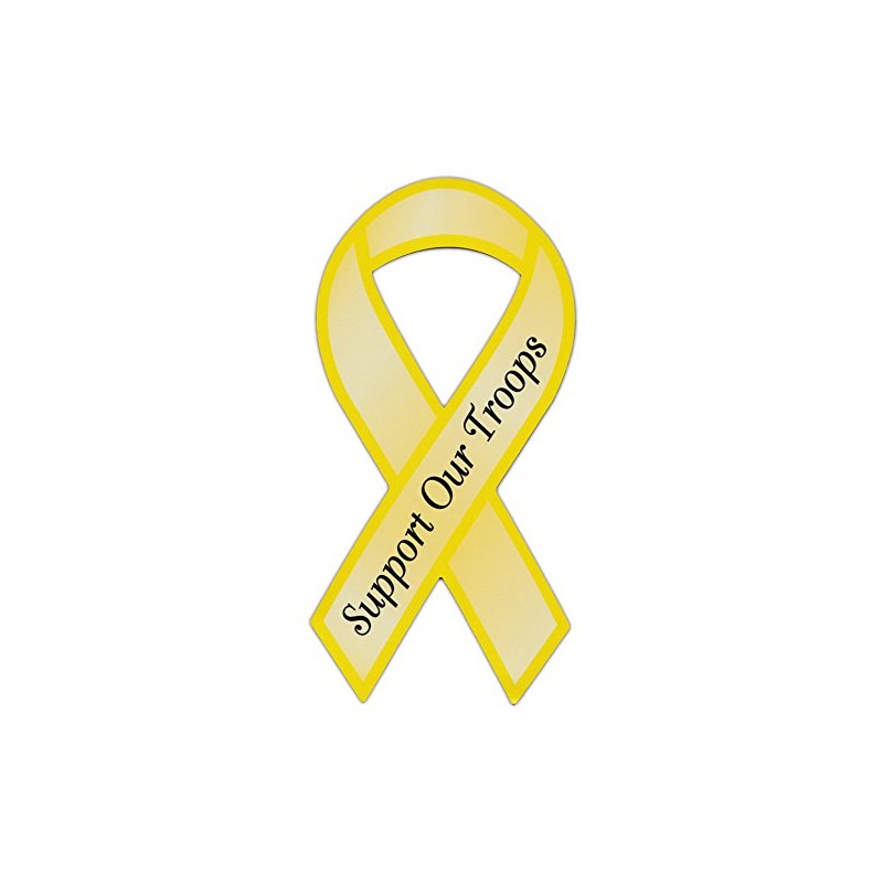Ribbon Shaped Yellow Military Magnet - Support Our Troops -