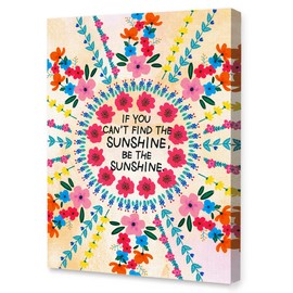 If You Can't Find the Sunshine Be the Sunshine Inspirational Canvas Framed Wall, Cute Colorful Flowers Motivational Canvas Framed Painting for Teens Girls Home Bedroom Dorm Wall Decor 12" x 15"