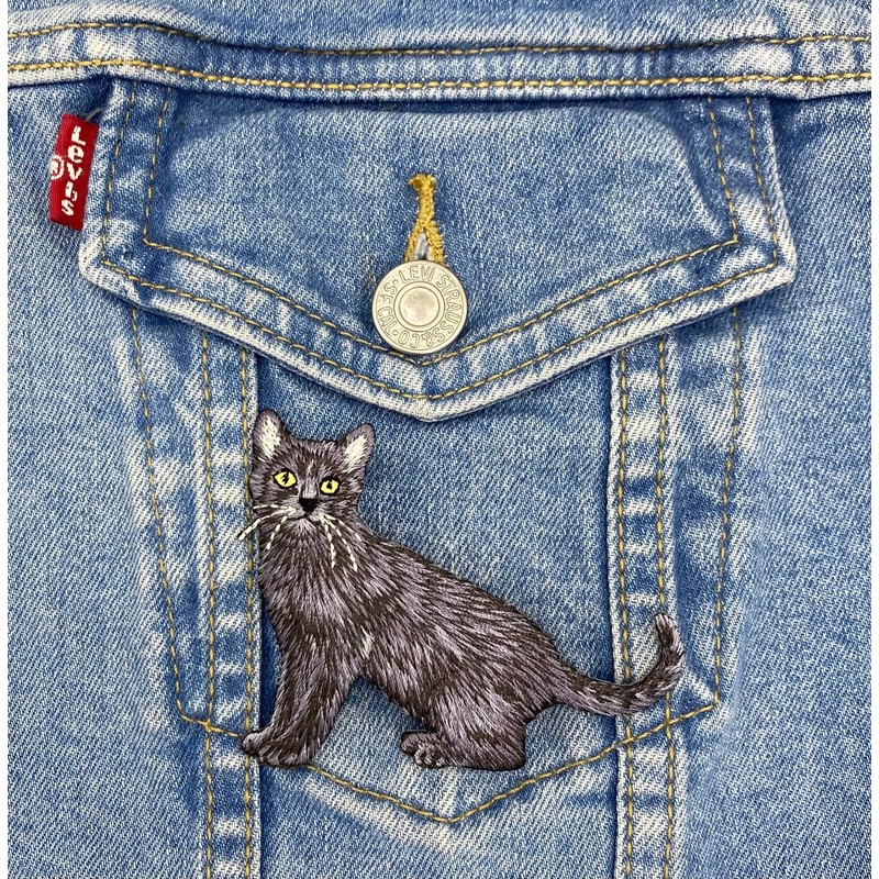 Black Cat, Realistic, Full Body, Pets, Kitten, Embroidered, Iron on