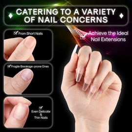600PCS Upgrade Long Coffin Gel x Nail Tips, INENK Natural Flat Matte Half Cover XL Coffin Cover Nails, Clear Press on Fake nails for Soak Off Nail Extension Tips at Home and Salon DIY(12 SIZE)