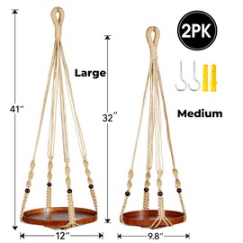 Shineloha 2 Pack Macrame Plant Hanger | Hanging Planters for Indoor Plant, Indoor Hanging Planter Shelf | Plant Hanger, Hanging Plant Holder, No Plant/Pot Included (Jute) (1 Large+ 1 Medium)…