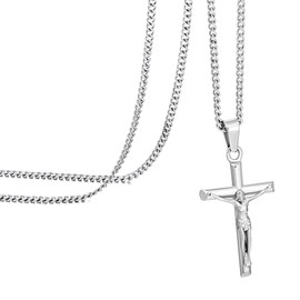 Men's Necklace, Crucifix Cross Pendant, Jesus Christ Pendant for Men and Women, Stainless Steel Silver Cross Gift Ideas for Friend, Stainless Steel
