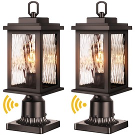 VIANIS Oil Rubbed Bronze Outdoor Post Lights 2 Pack, Dusk to Dawn Light Posts for Outside with Pier Mount Base, 100% Aluminum Body with Tempered Ripple Glass, ORB Column Mount Light(Hardwired 120V)
