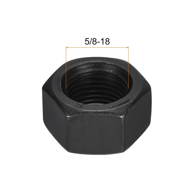 sourcing map 5/8-18 Hex Nuts, Carbon Steel Grade 8.8 Black