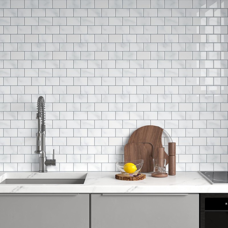 CHIHUT 12''x12'' White 3D Marble Peel and Stick Backsplash Tiles