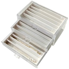 Transparent 3-Drawer Jewelry Storage Box, Beige 3-Tier Organizer for Necklaces and Rings, Clear Plastic Case with Adjustable Dividers, Dust-Proof and Oxidation-Resistant, Holds Up to 15 Necklaces