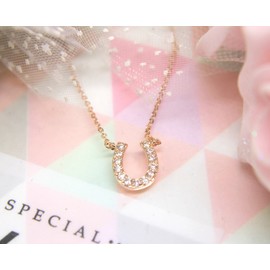 Miaomyao Cubic Zirconia, Pink Gold, Horseshoe, Horseshoe, Lucky Amulet, Necklace, Accessory, Women's Present, Pouch Set, Cubic Zirconia, Cubic Zirconia