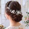 Unicra Pelo de novia con flores para boda, perlas de