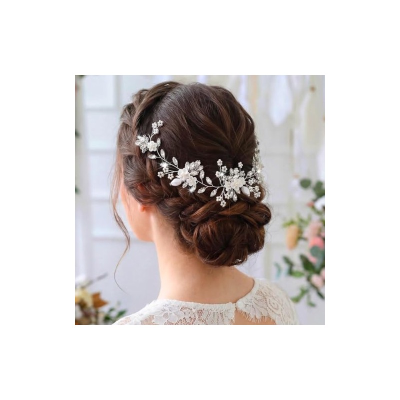 Unicra Pelo de novia con flores para boda, perlas de
