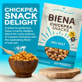 BIENA Chickpea Snacks - Crunchy Roasted Chickpeas - High Fiber Vegan Protein Snacks for Adults and Kids - Individual Pack - Sea Salt