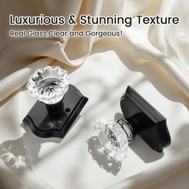 KNOBWELL Octagonal Crystal Door Knobs Interior, Glass Door Lock in Matte Black, Passage Door Locksets for Hallways and Closet, Zinc Alloy, 1 Pack