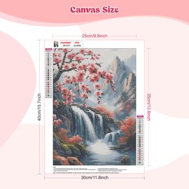 MEIYUDA Diamond Painting Adult Diamond Pictures Waterfall and Flowers, 5D DIY Diamond Painting Pictures, Diamond Painting Set, Craft Set Adults Children Painting for Home Wall Decor 30 x 40 cm