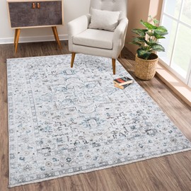 Bloom Rugs Caria Washable Non-Slip 5x7 Rug - Seashell/Teal Blue Traditional Area Rug for Living Room, Bedroom, Dining Room, and Kitchen - Exact Size: 5' x 7'
