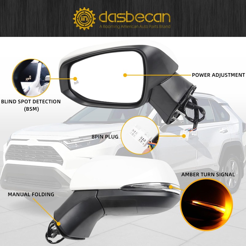 Dasbecan Left Driver Side Mirror Compatible with 2019-2024 Toyota Rav4