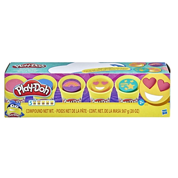 Play-Doh Fröhliche Farben Knetpack, 5er-Pack Knete mit 3 Emoji-Dosen für Kinder ab 2 Jahren Multicolour