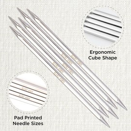 KnitPro 20 cm x 6 mm Nova Cubics Double Pointed Needles, Shiny Brass, Silber