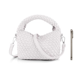 CAPTAIN VIKINGS Woven Handbag For Women, Small Metallic Purse with Detachable Crossbody Strap, Girls Daily Top Handle Bag (White)